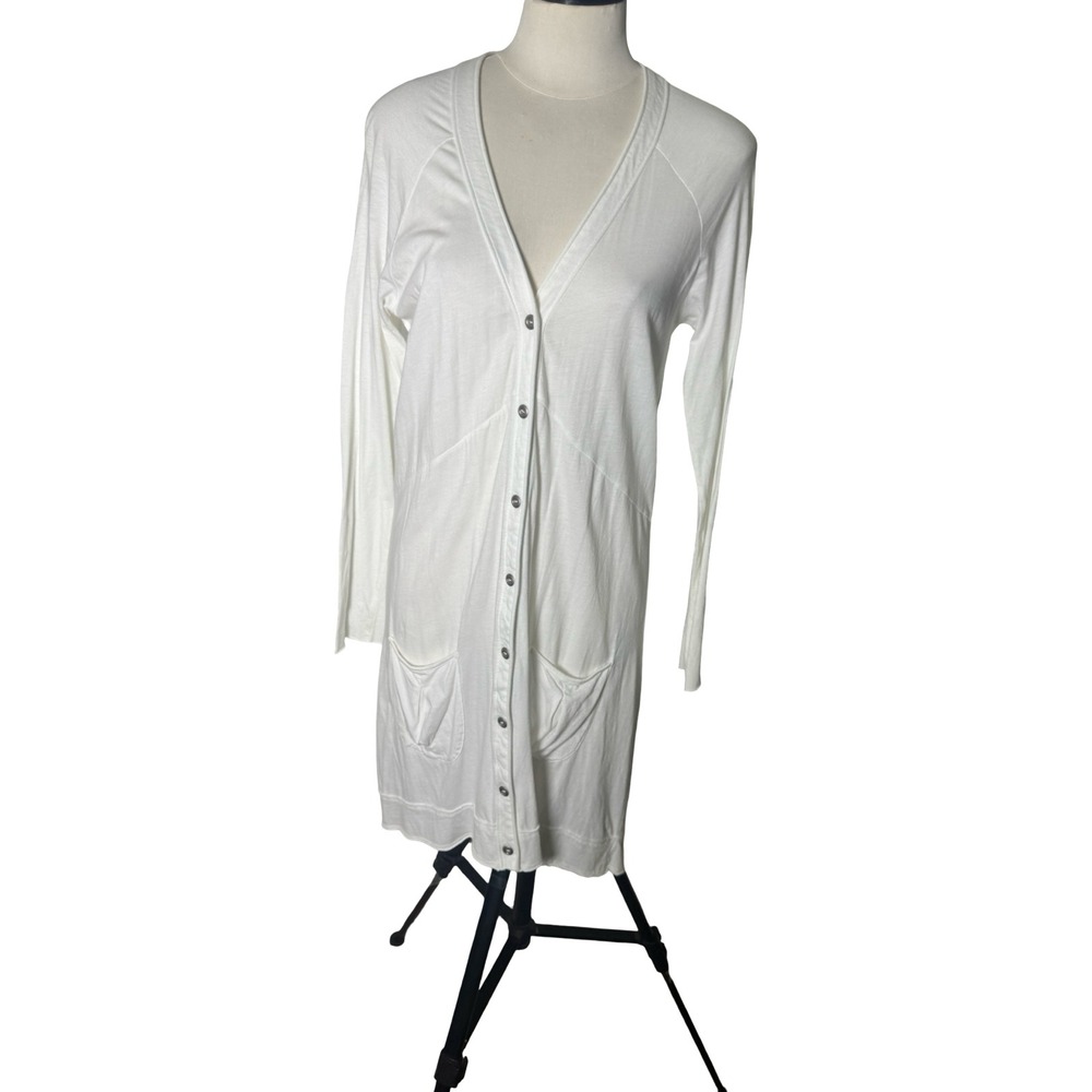 Indigenous Organic Cotton Longline Cardigan Womens Medium White Good Button Up
